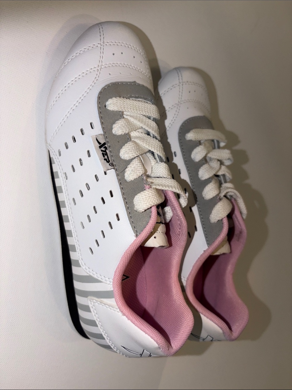 Women’s White Sneakers with Pink Lining and Gray Accents